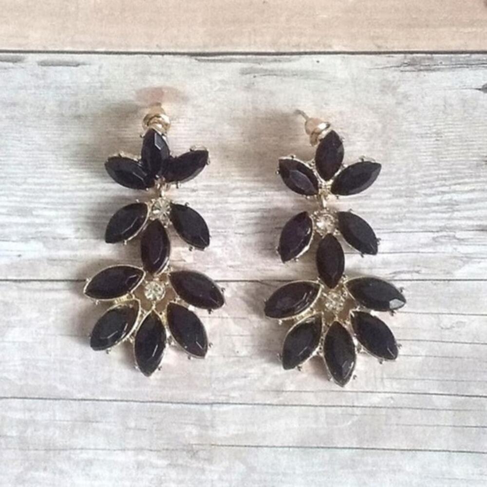 Black & Gold Jewel Drop Stud Earrings
